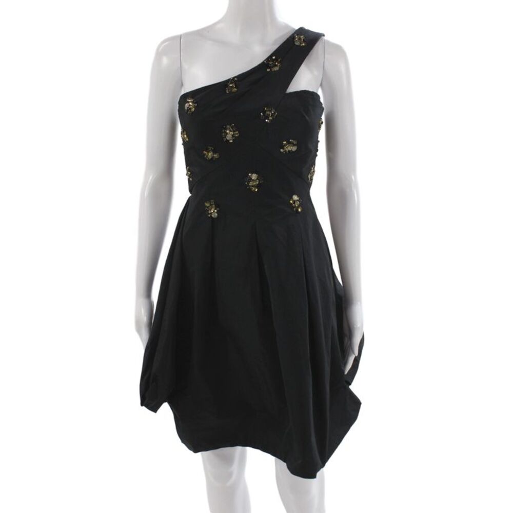 Dolce & Gabbana Womens Mini One Shoulder Wool Cocktail Dress Black Zip Size 42